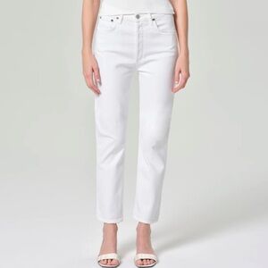 Agolde Riley High Rise Straight Crop Jeans in White